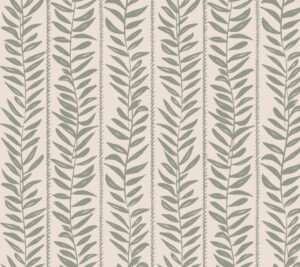 Seamless repeating pattern by Cretive Faith Studio of vertical botanical leaves. Olive on a cream base. Vector Surface Pattern Designs ready for licensing.